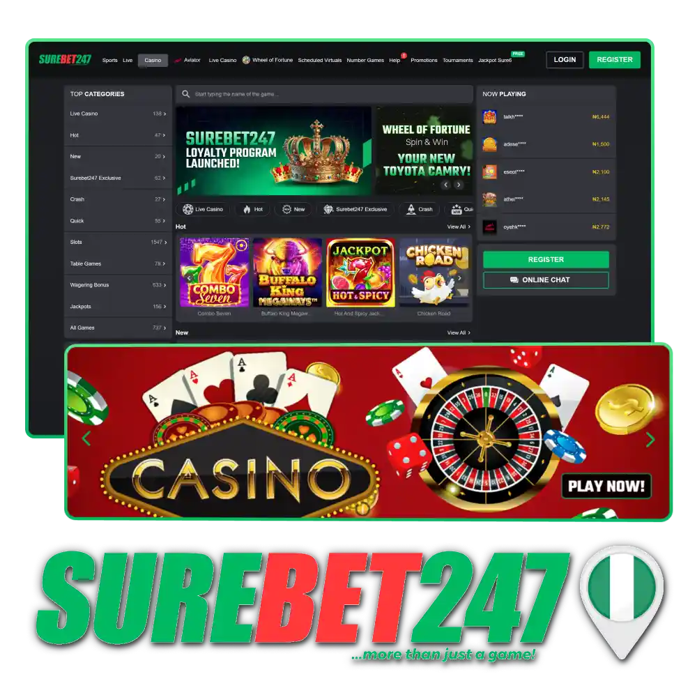 Play online the best casino games on official website Surebet247.