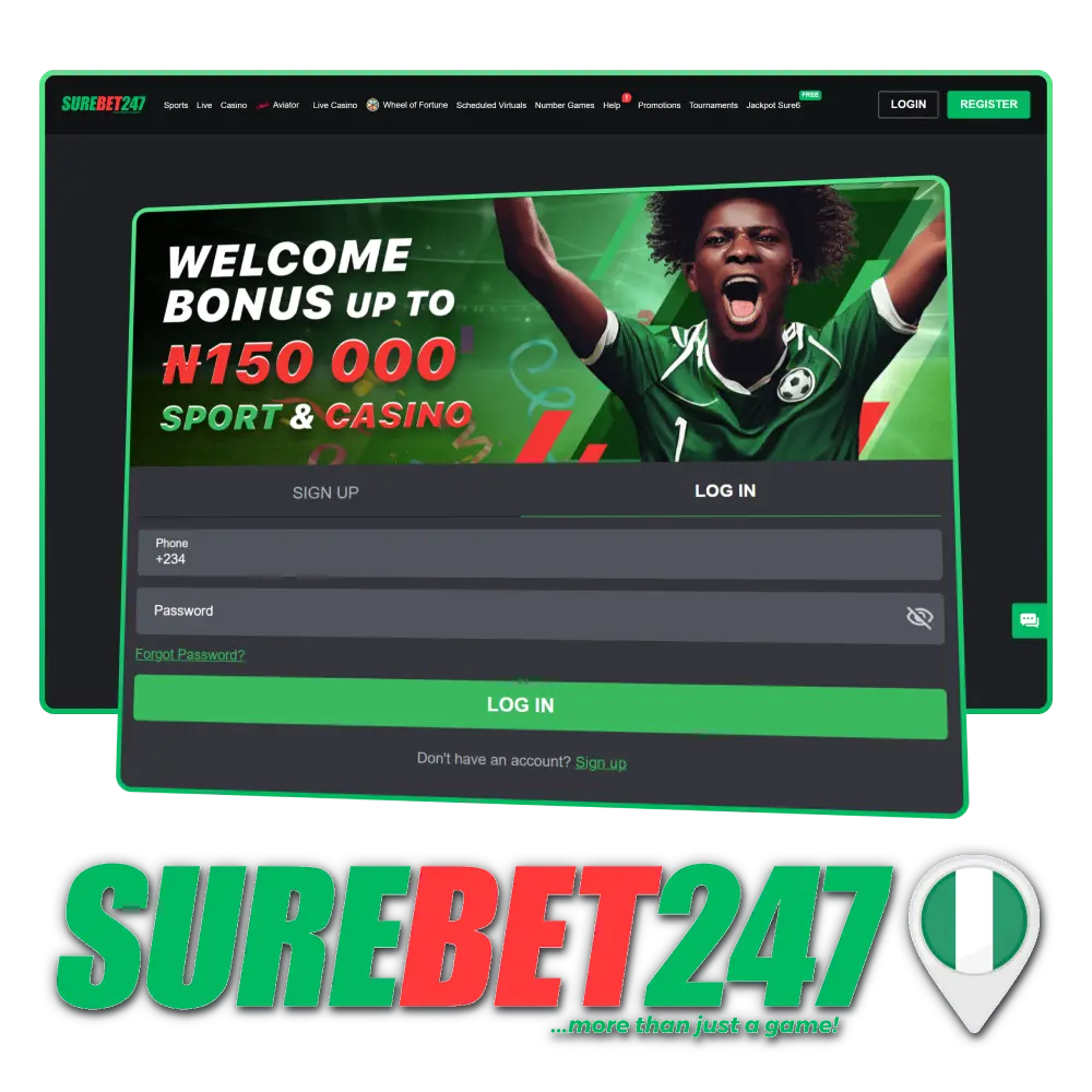 Start simple and secure login process on Surebet247 website in Nigeria.