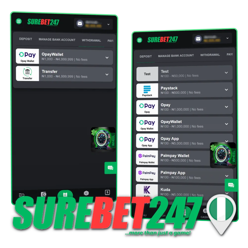Learn about payment and withdrawal methods accessible for Nigeria at Surebet247.