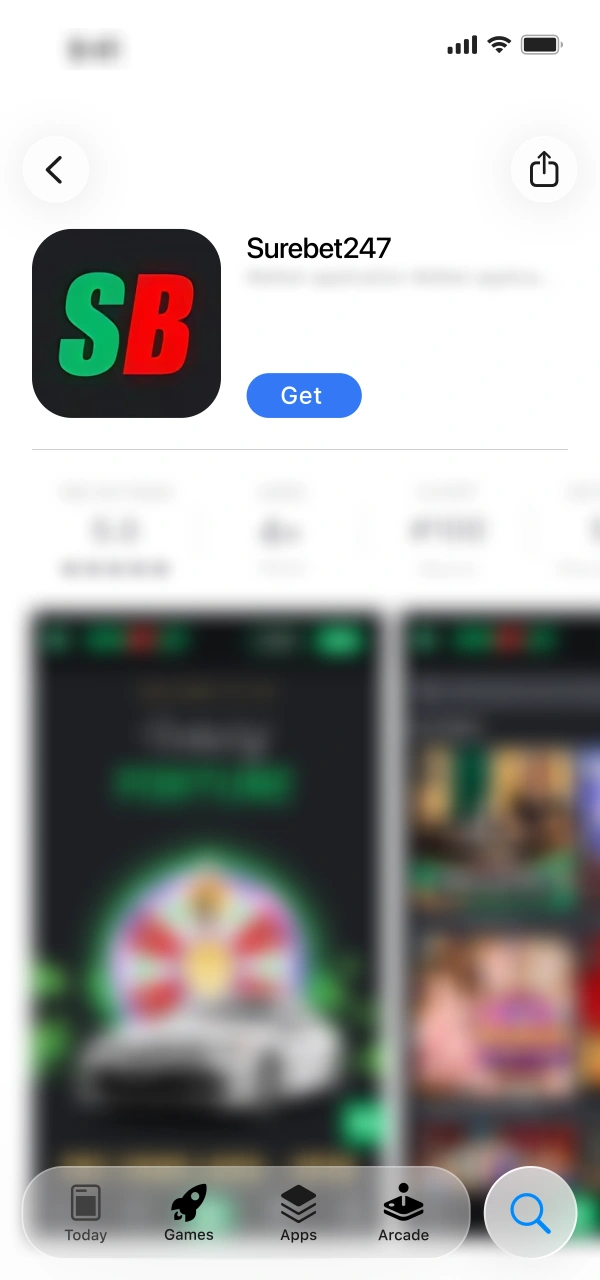 Confirm your Surebet247 download for iOS from App Store.