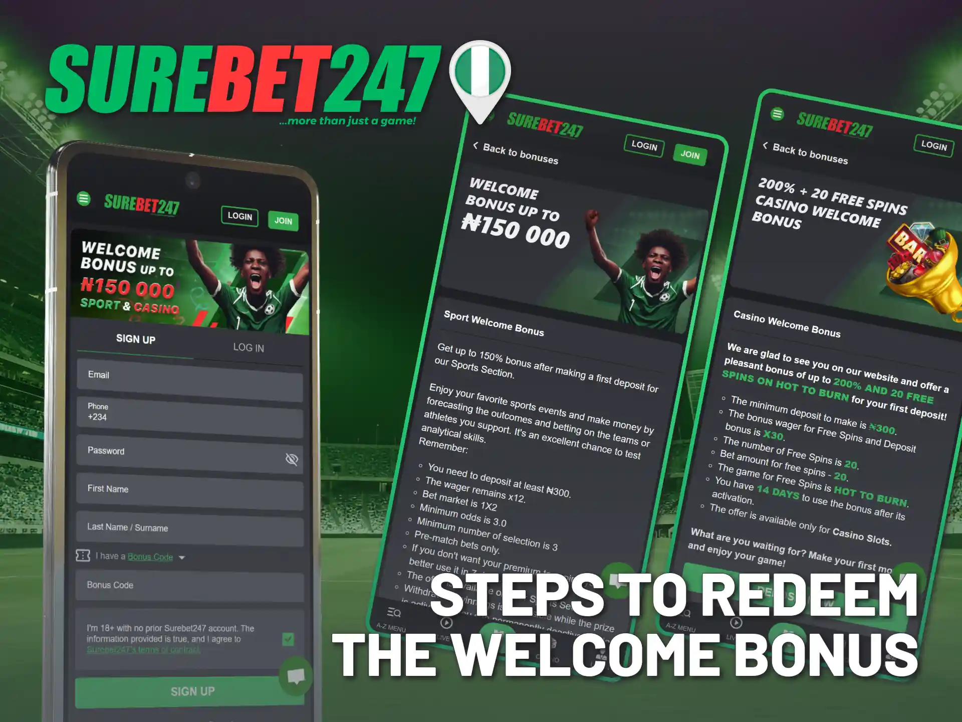 Get a generous welcome bonus after installing the Surebet247 app.