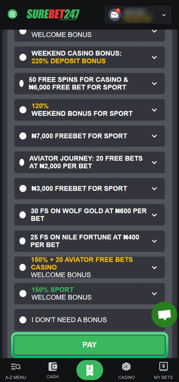 Confirm your Surebet247 deposit to fund your account.