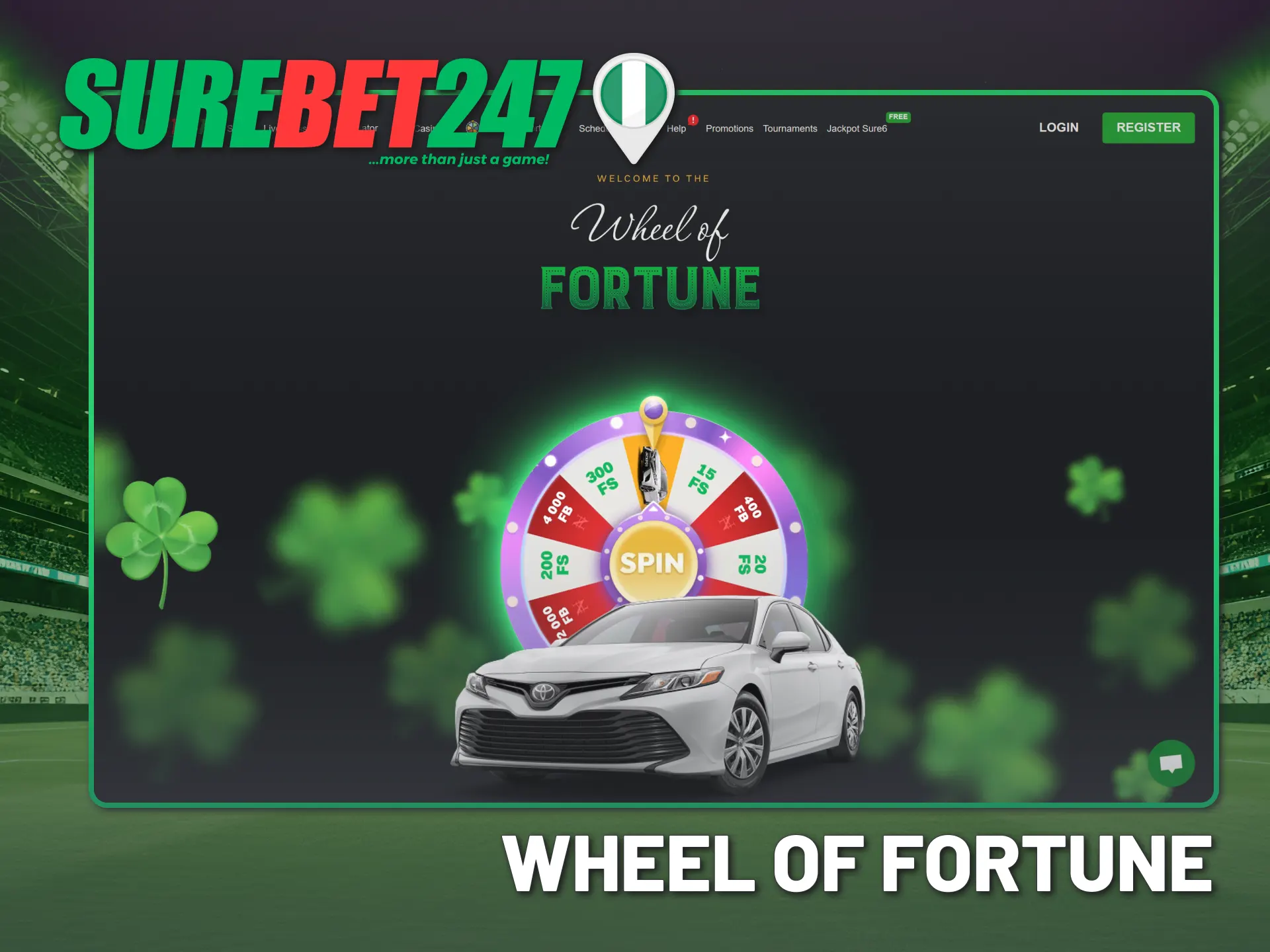 Spin the Surebet247 Wheel of Fortune to win a prize.