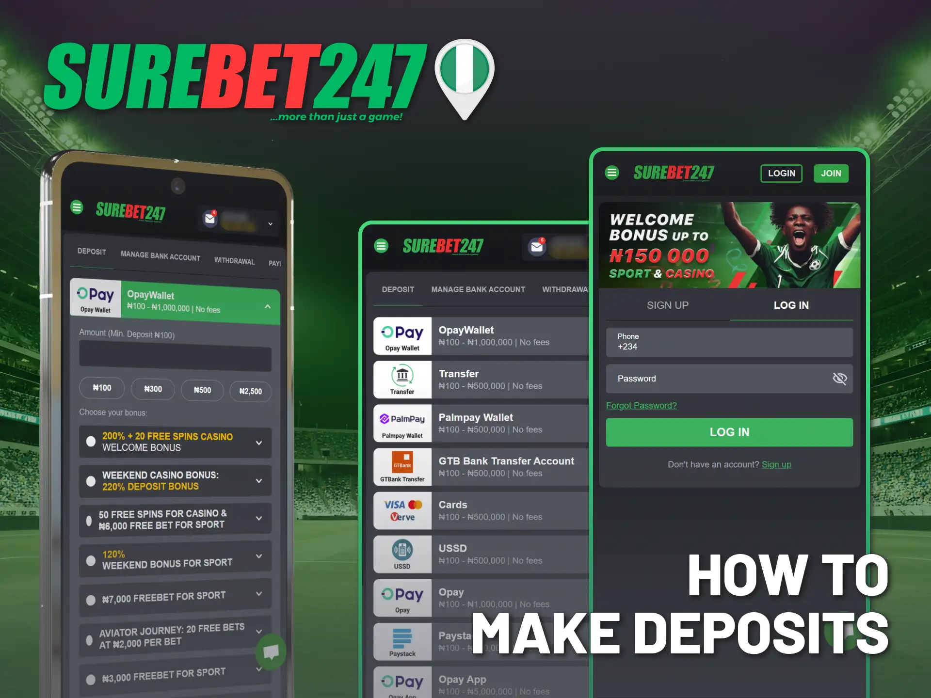 Use the Surebet247 Casino app to deposit money in Nigeria.