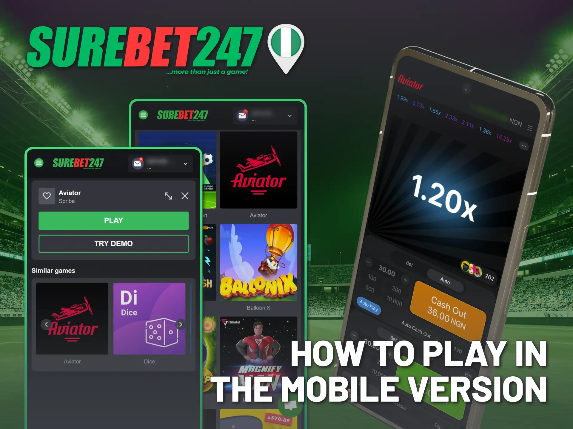 Access all Surebet247 Casino games using official mobile version.