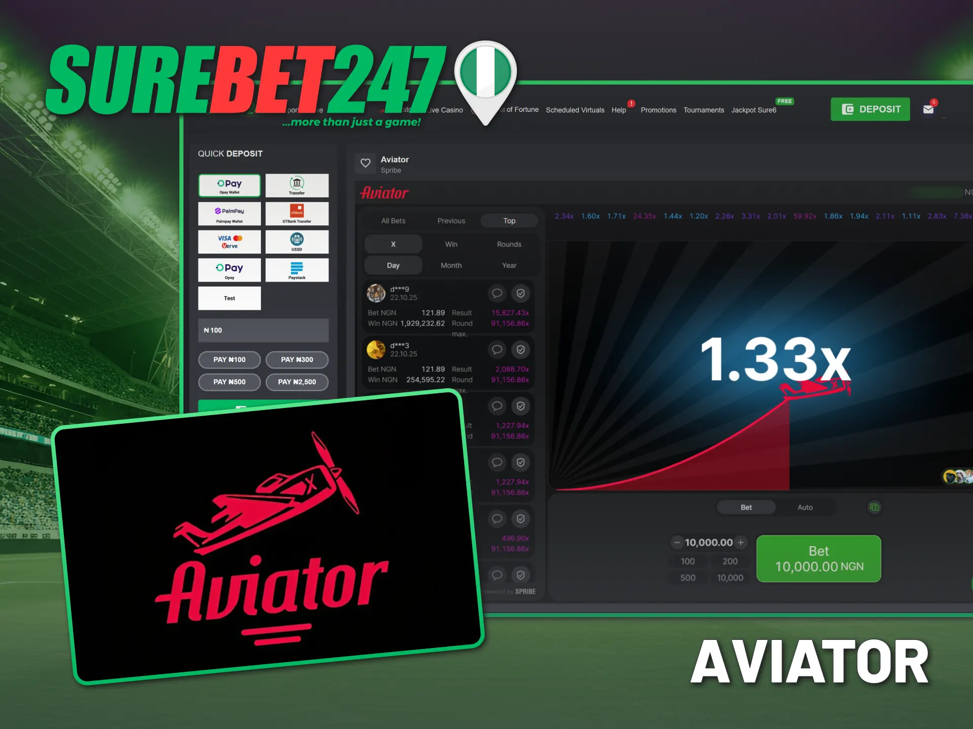 Play the original crash game Aviator online on Surebet247.