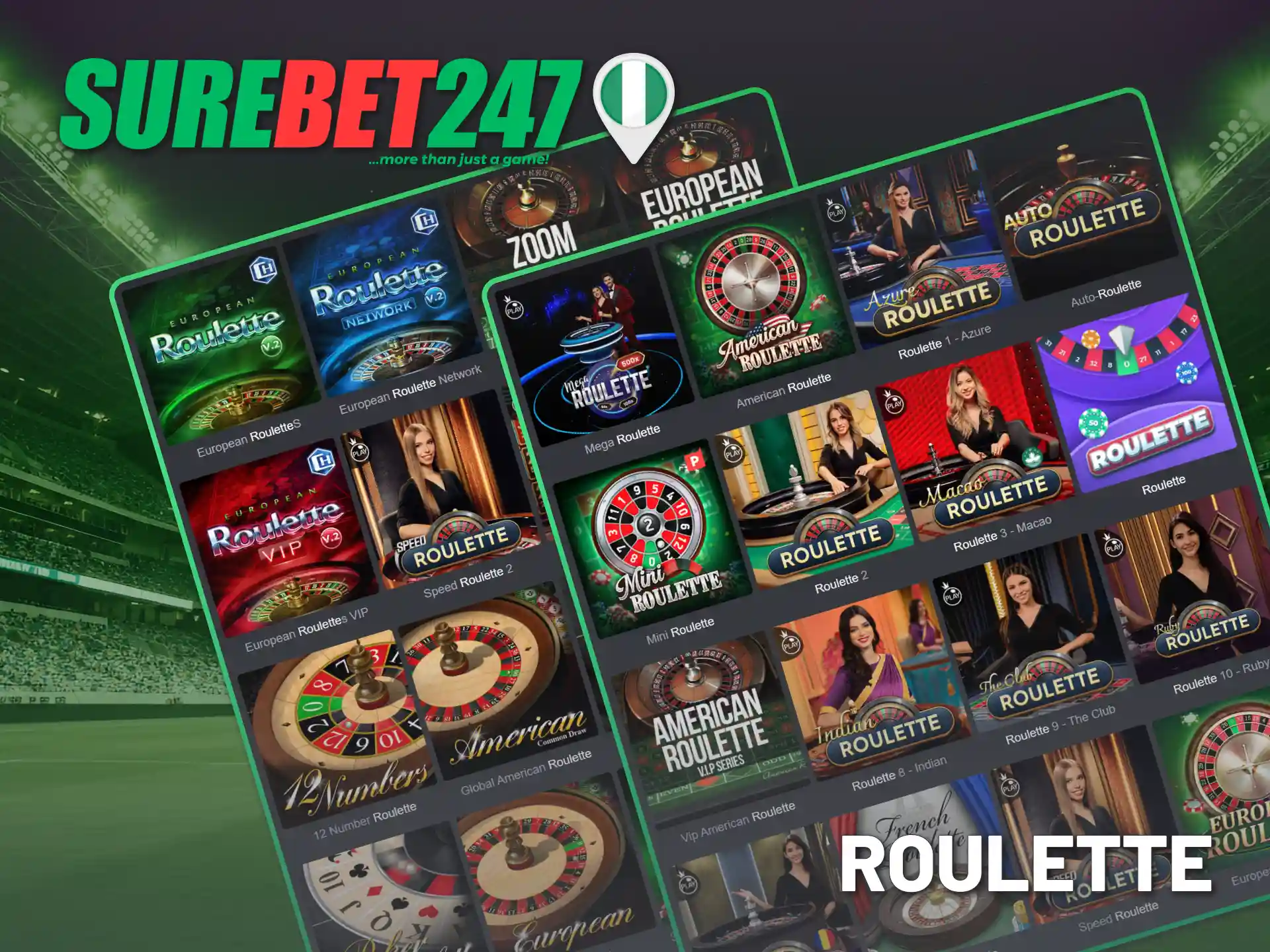 Place bets on roulette games on Surebet247 website in Nigeria.