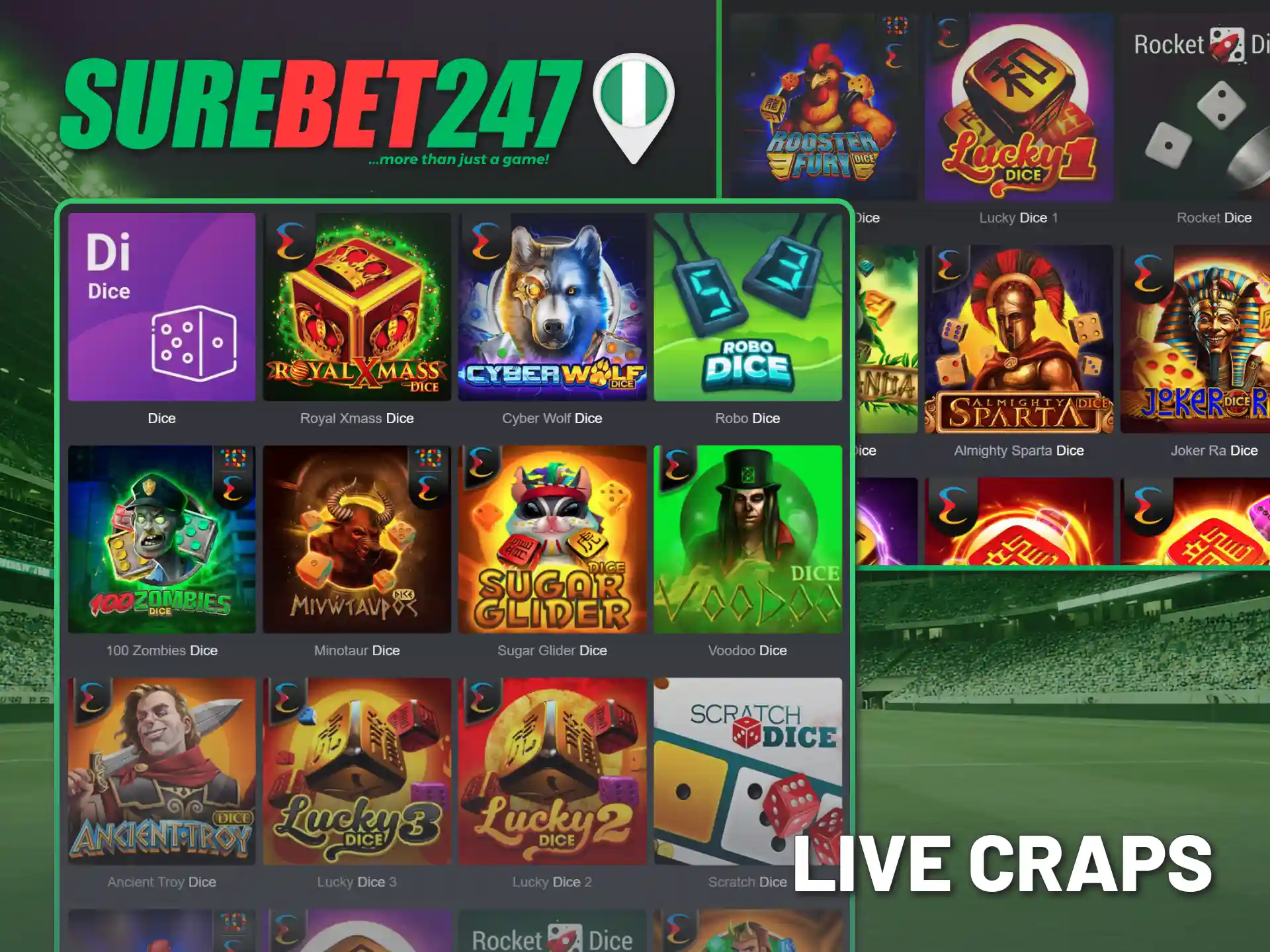 Bet on live craps and win on the Surebet247 casino.