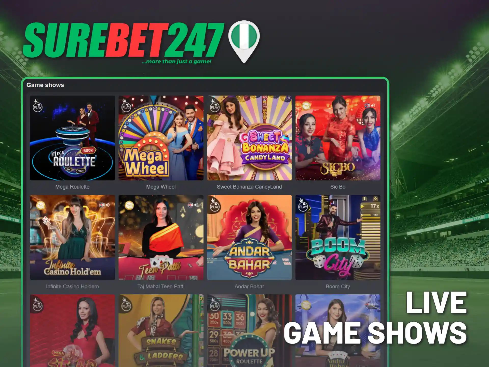 Win big with Surebet247 live game shows in Nigeria.