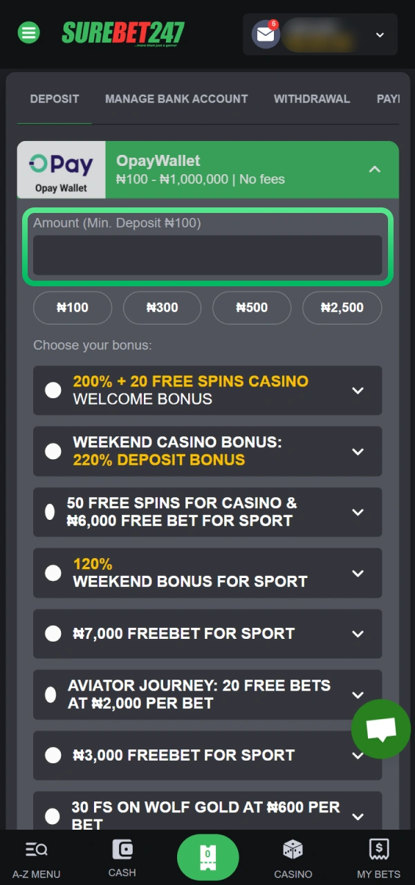 Provide all deposit details to play Surebet247 casino games.