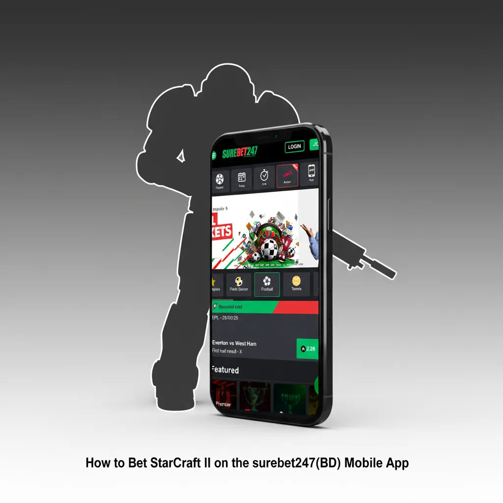 Smartphone showing surebet247(BD) app with StarCraft II odds, live bet slip, and ₦ wallet for Nigerian bettors.
