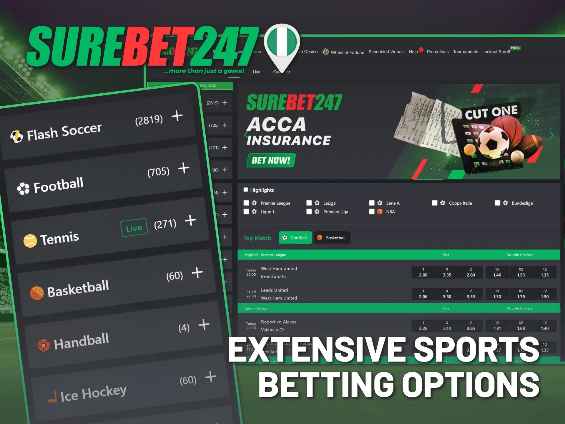 Get competitive odds and flexible betting options at Surebet247 Nigeria.