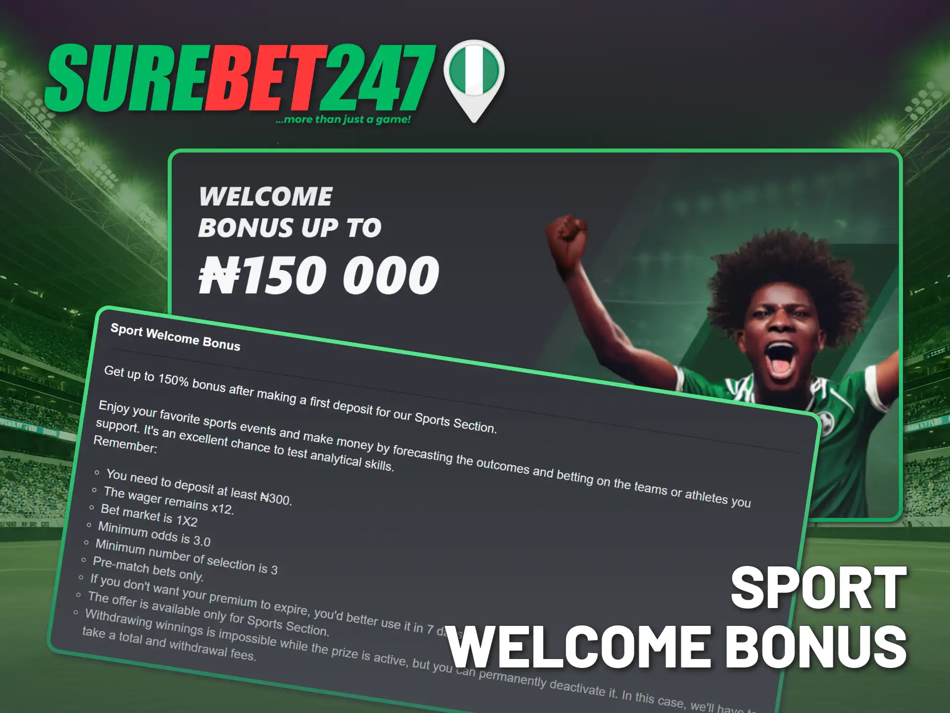 Register and claim your Surebet247 Nigeria official sports welcome bonus.