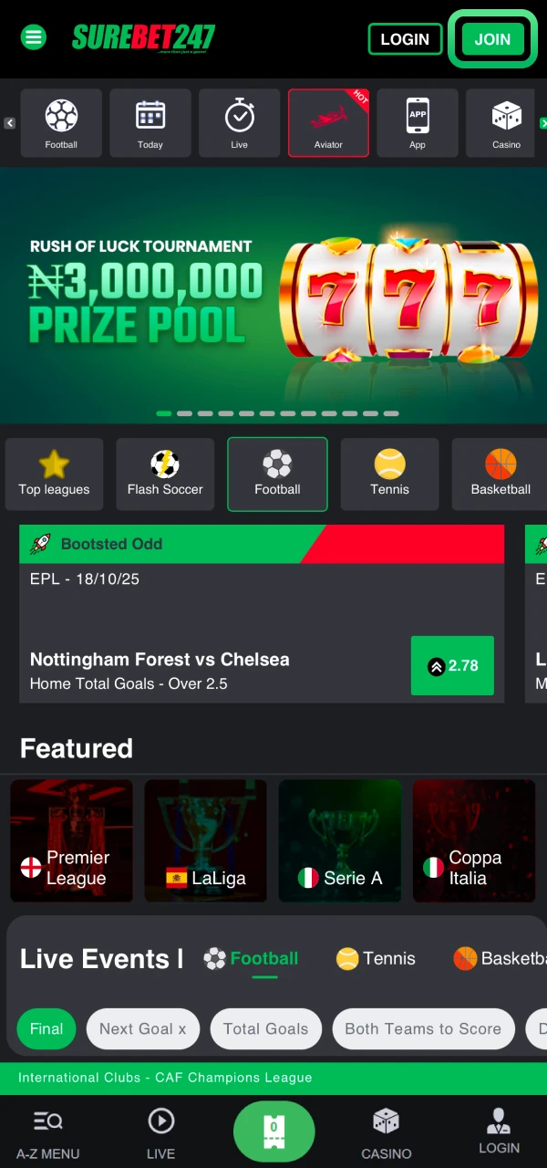 Click Surebet247 register button to start yout registration process.