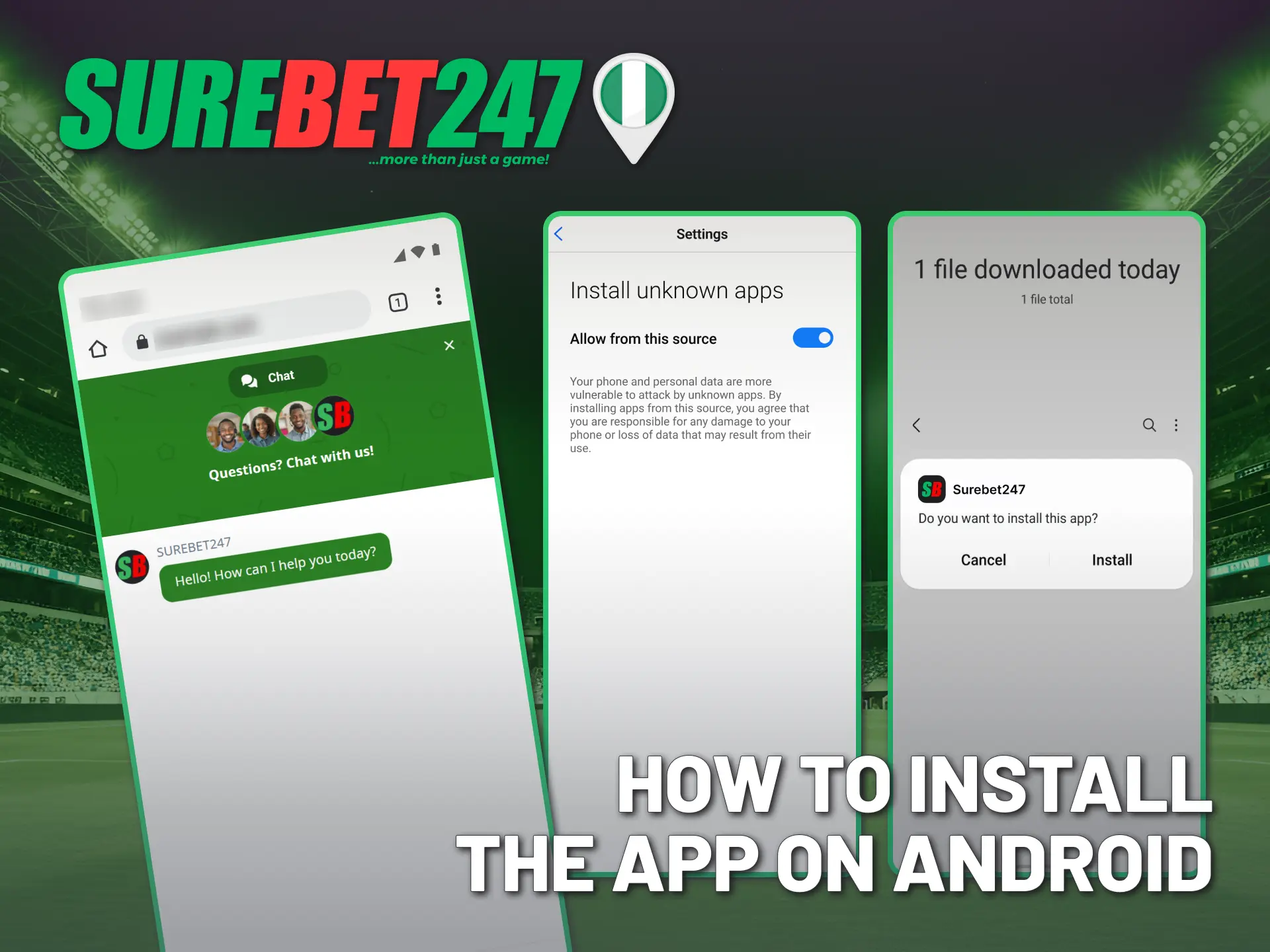 Install the offcial Surebet247 Nigeria app from the App Store.