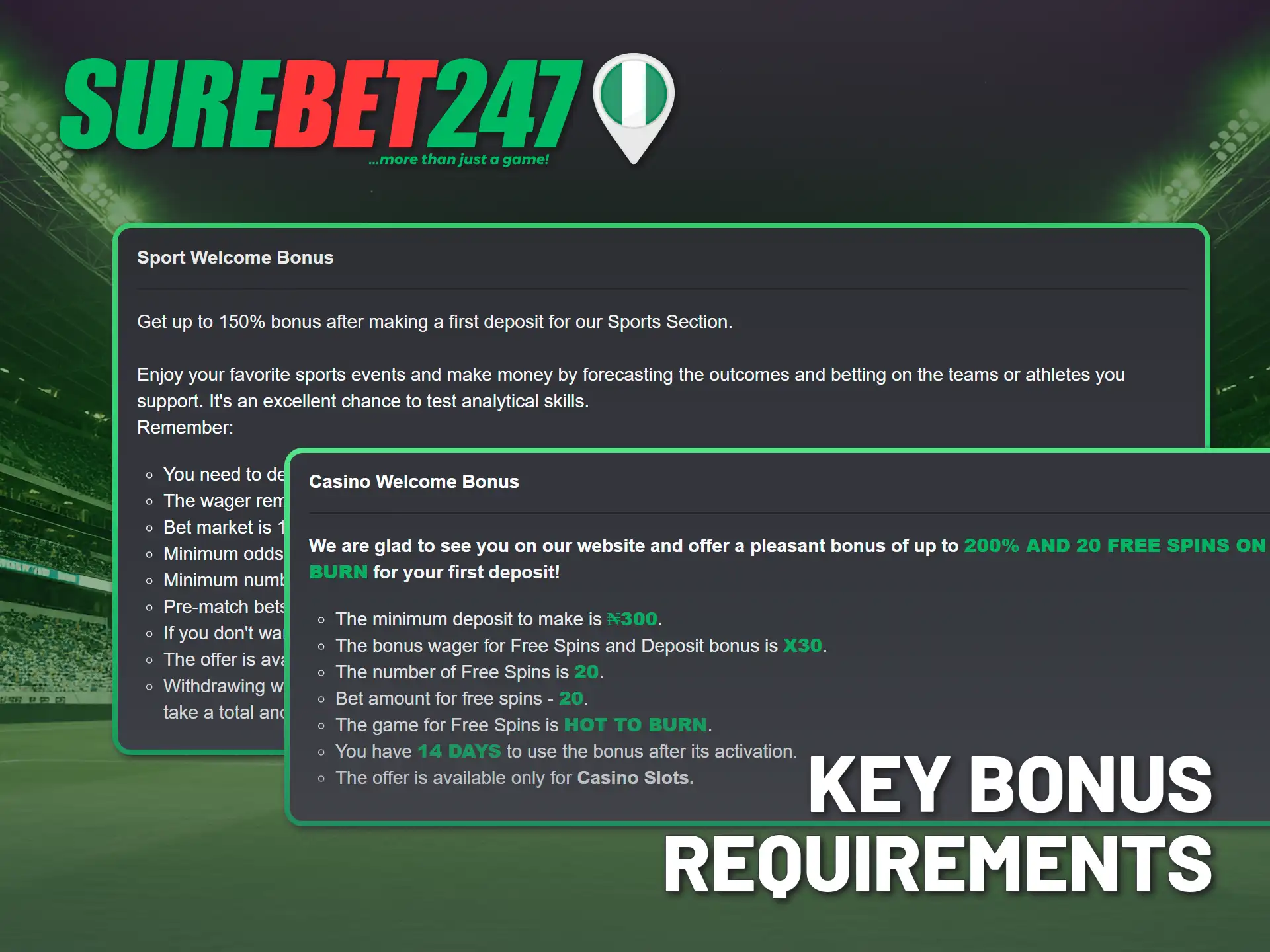 Follow promo code requirements on Surebet247 website to get rewards.