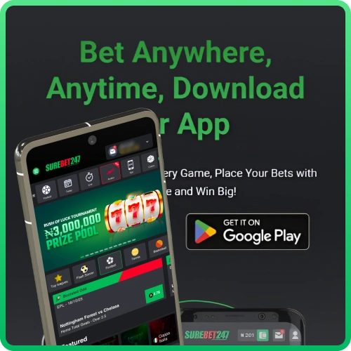 Bet easily with the Surebet247 application on Android and iOS.