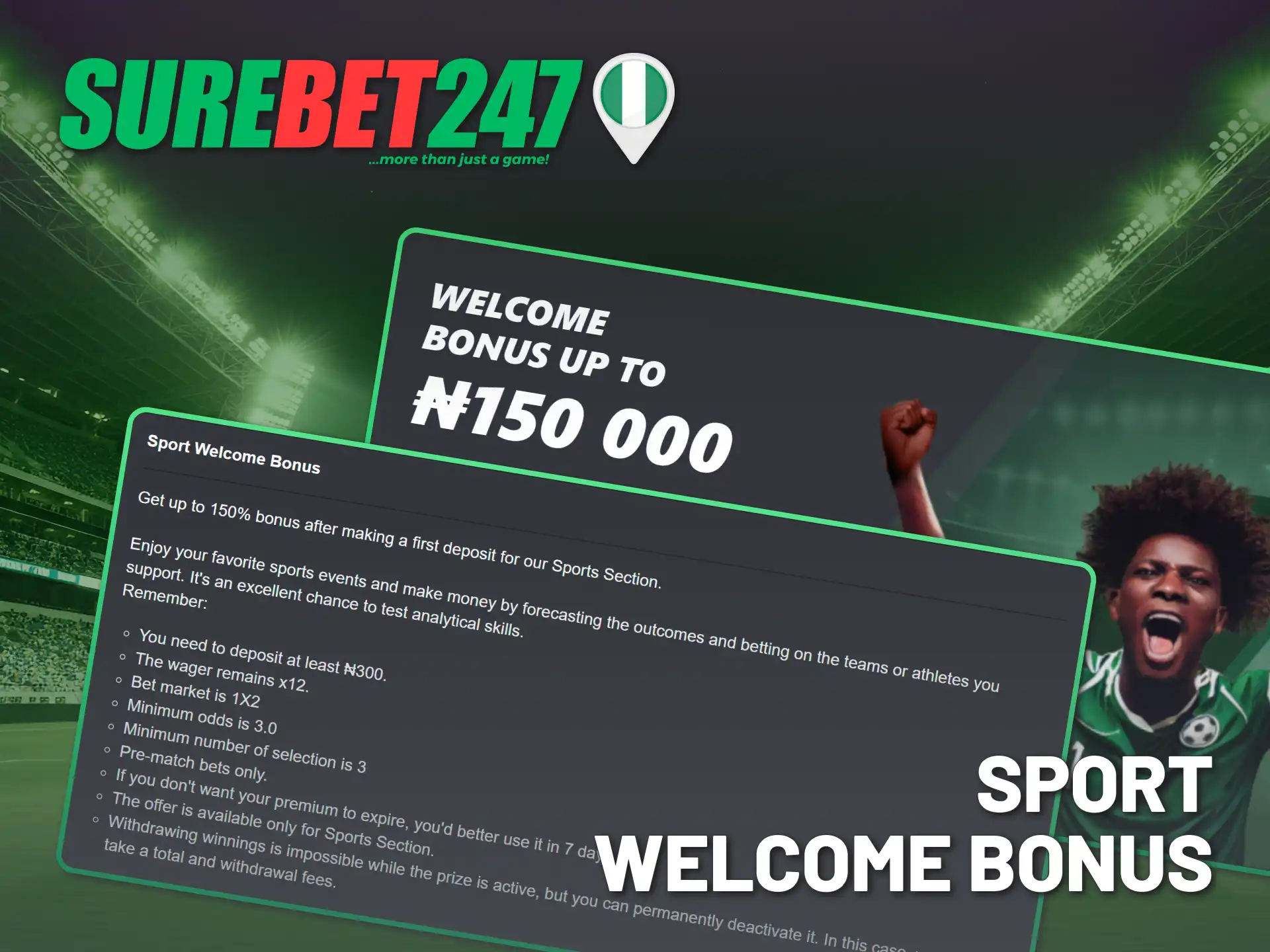 Use your Surebet247 registration bonus for sports bets.