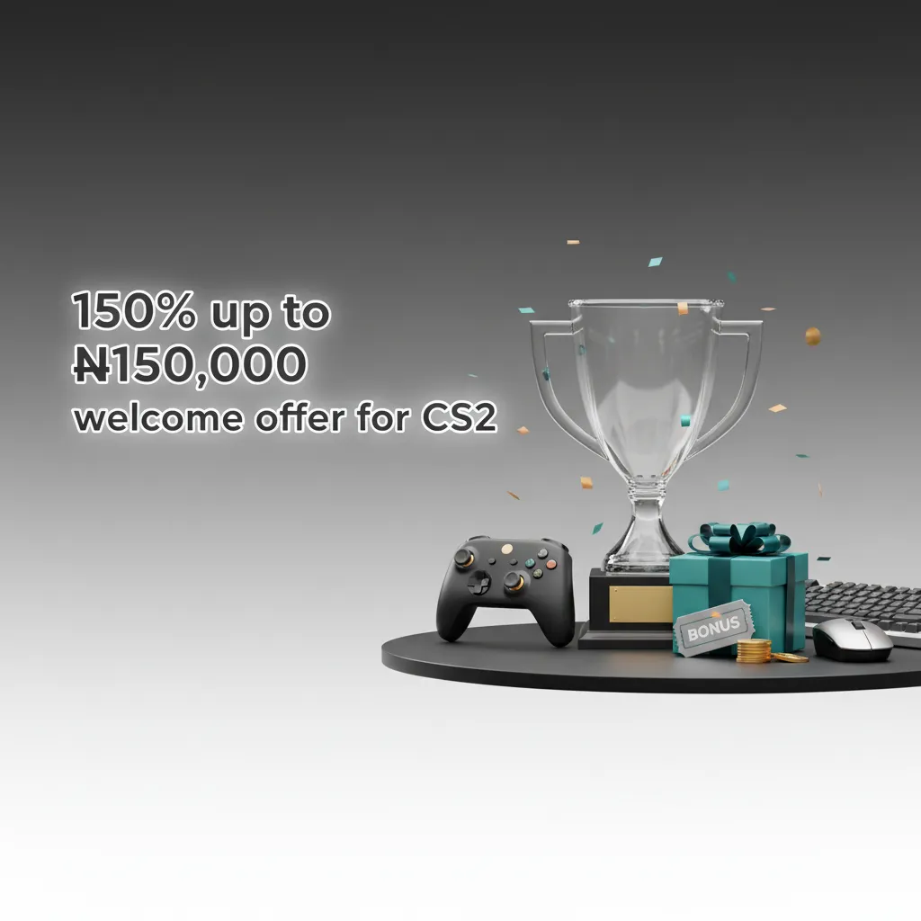 CS2 welcome offer: 150% bonus up to ₦150,000 for new bettors. Steps and terms shown; 18+.
